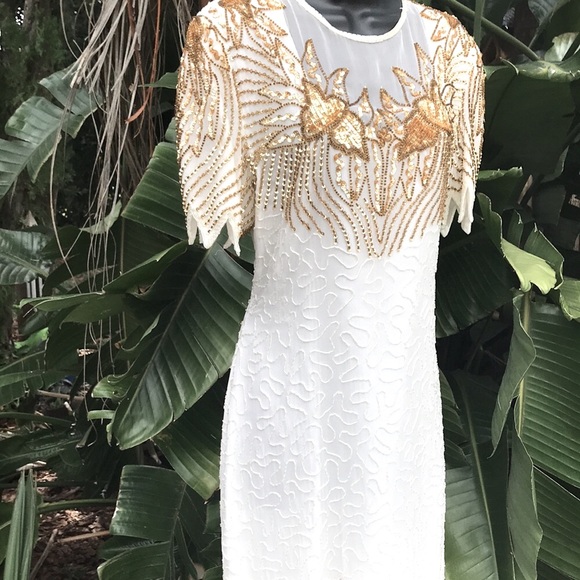 Vintage beaded and sequin silk flapper dress - Picture 2 of 16